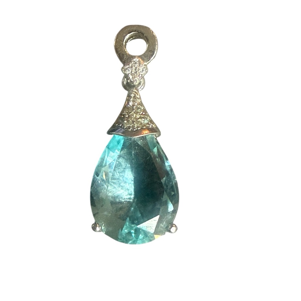 Vintage Pear shaped Silver Blue Topaz rhinestones Pendant costume